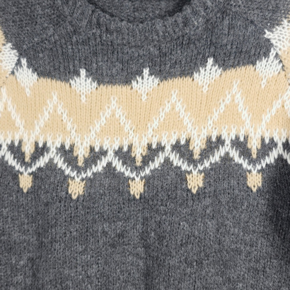 Vintage Mohair Knit Sweater Women's Small Gray Beige Fair Isle Pattern Crew Neck - Picture 4 of 10